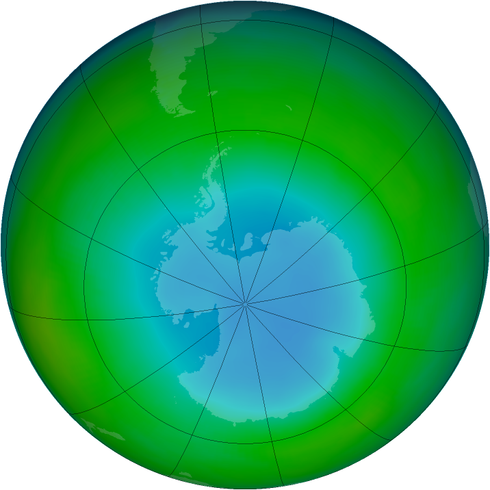 Antarctic ozone map for July 1987